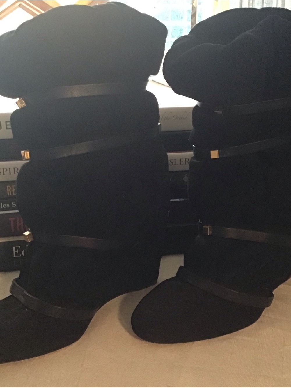 Stuart Weitzman Black Slouchy Ankle Wedge Heeled Boots